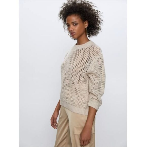 Babaton Aritzia Antiqua knit mesh wool top tan Oyster color Small - Picture 5 of 10